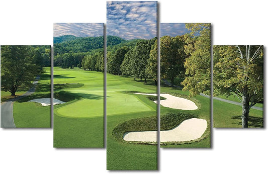 Greenbrier Old White Golf Course Photos Poster Prints Golf Course Field Canvas 5 Panels West Virginia United States Wall Art for Living Room Office Wall Decor Artwork Framed Ready to Hang - 60"Wx40"H