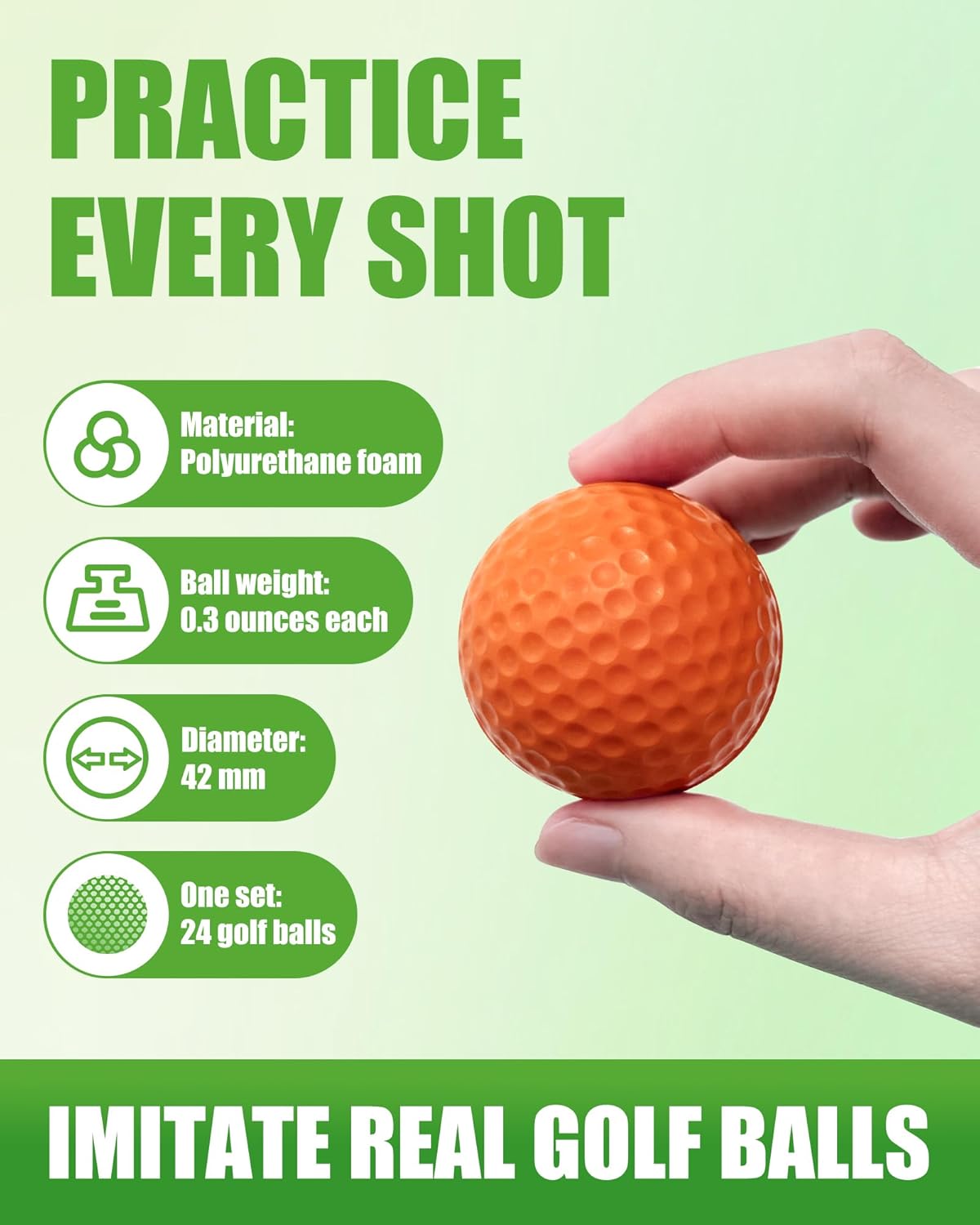 24 Pack Foam Golf Practice Balls,Practice Golf Balls for Backyard,Realistic Feel and Limited Flight Soft Golf Balls for Indoor or Outdoor Training