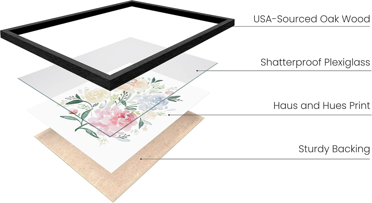 HAUS AND HUES Flower Wall Decor - Set of 4 Floral Wall Art, Framed Bouquet Pictures for Living Room, Bedroom, and Kitchen, Flower Pictures Wall Decor (Framed Black, 8x10)