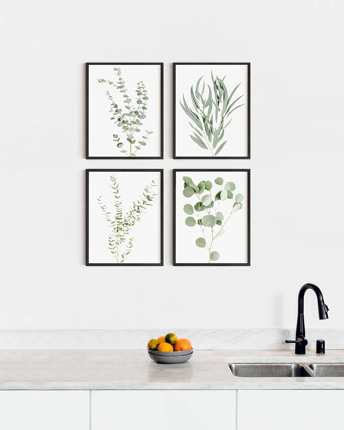 HAUS AND HUES Botanical Plant Wall Art Prints - Set of 4 Plant Wall Decor Prints Floral Kitchen Flower Leaves Wall Art Boho Leaf Eucalyptus Wall Decor Green Botanical Poster Set (11x14, Black Framed)