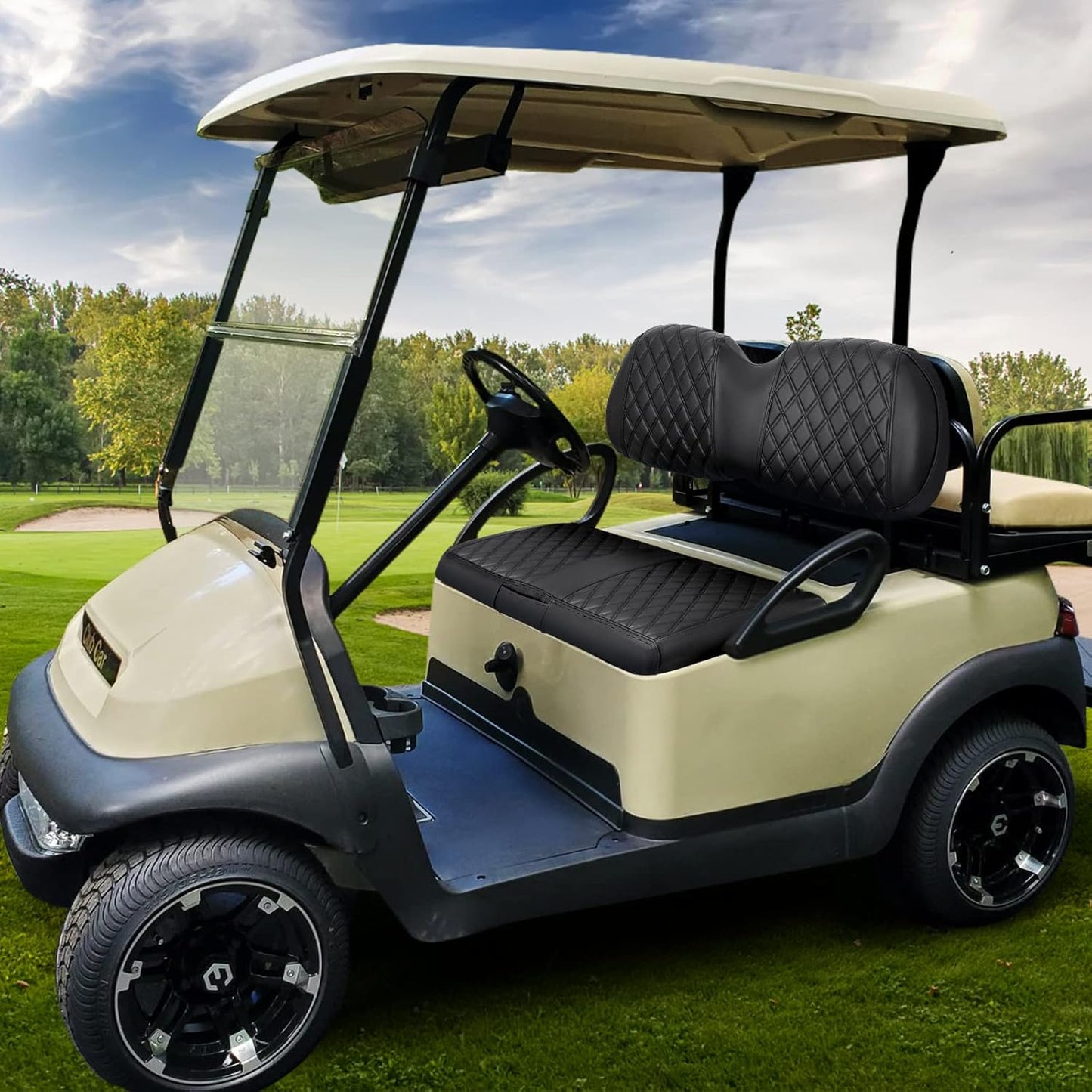 iLSKW Golf Cart Seat Covers for Club Car Precedent OEM Ordinary Seat, PVC Front Seat Cover Set for Golf Cart All Seasons with Diamond Black Stitching Breathable Washable Dettachable