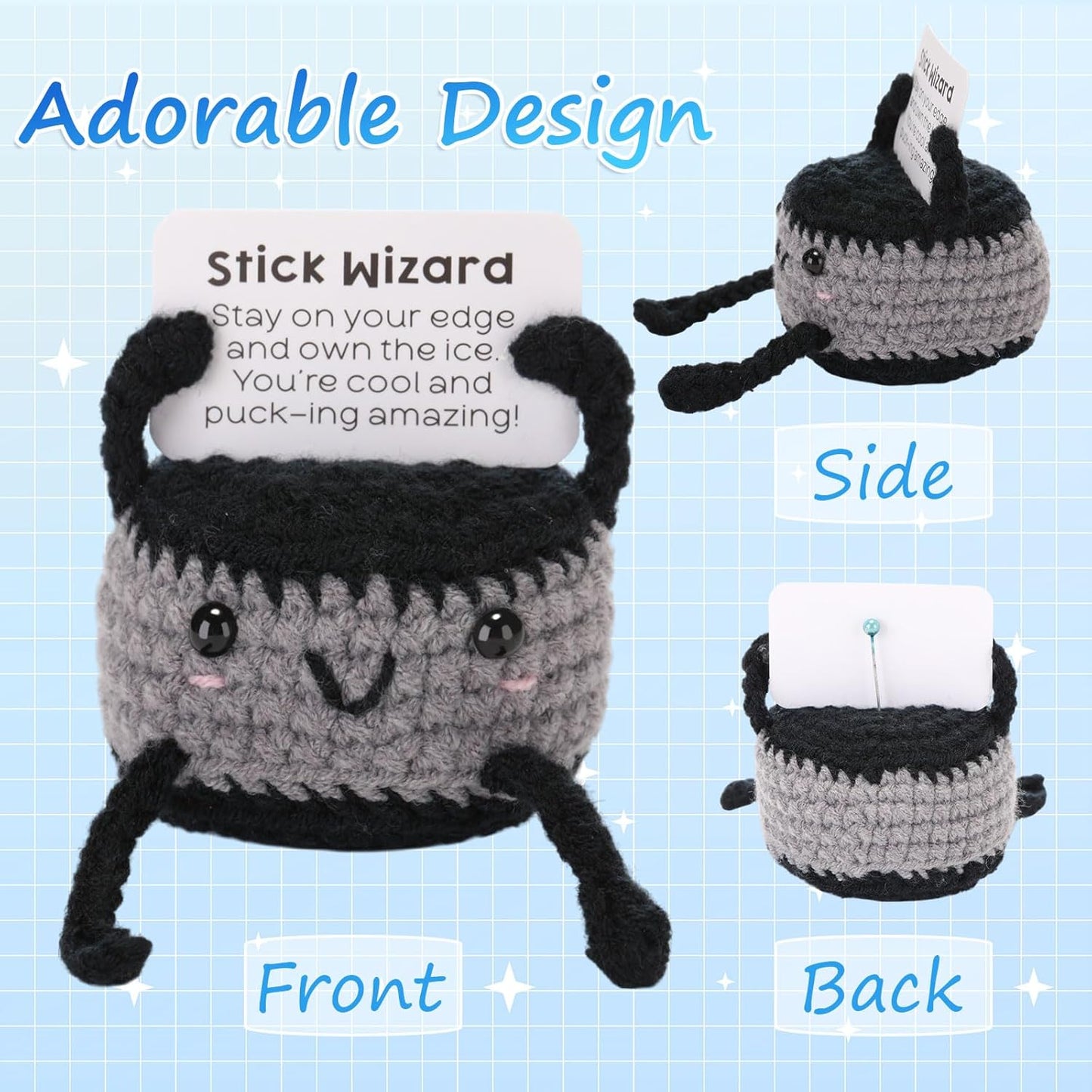 12pcs Funny Hockey Puck Gifts for Team Bulk Positive Hockey Balls with Motivational Cards Handmade Mini Crochet Team Gift for Coach Women Men Coworker Birthday Christmas Party Favors