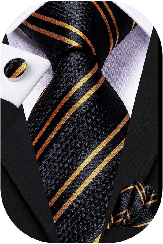Hi-Tie Men 63inches Tie Set Extra Long Necktie Paisley Tie Pocket Suqare Cufflinks Big and Tall Men Tie