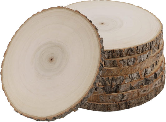 8 Pcs Large Unfinished Wood Slices, 8-9 Inches Wood Slabs for Centerpieces Natural Wooden Circle, DIY Wood Centerpieces for Tables Wedding Party Door Sign Decor