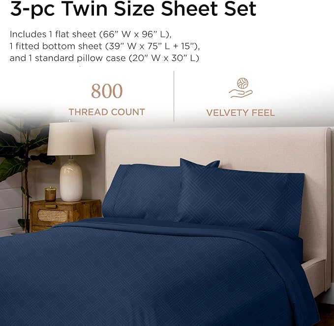 Threadmill Twin Sheets for Twin Mattress | 800 Thread Count Jacquard Folkstone - Image 2