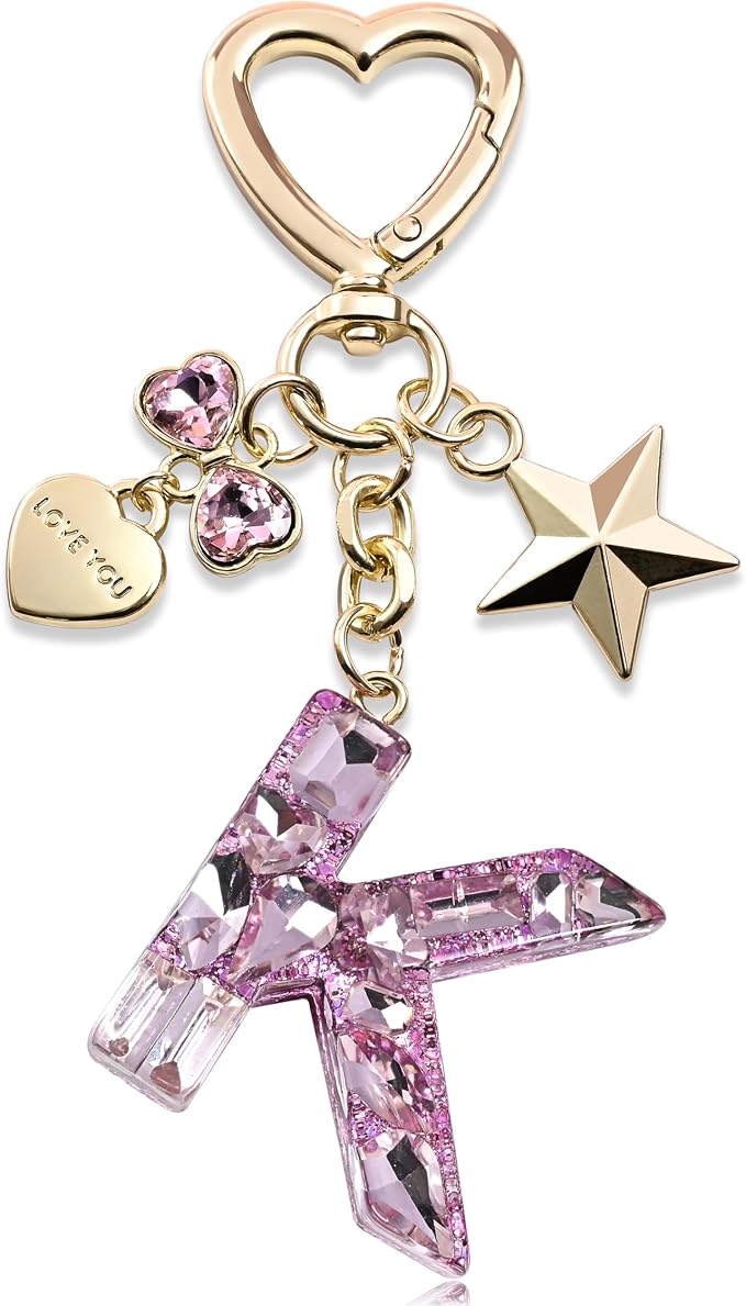 Cute Bling Keychain initial Letter Butterfly Star Pink Purple Gift by THE+FRIGG