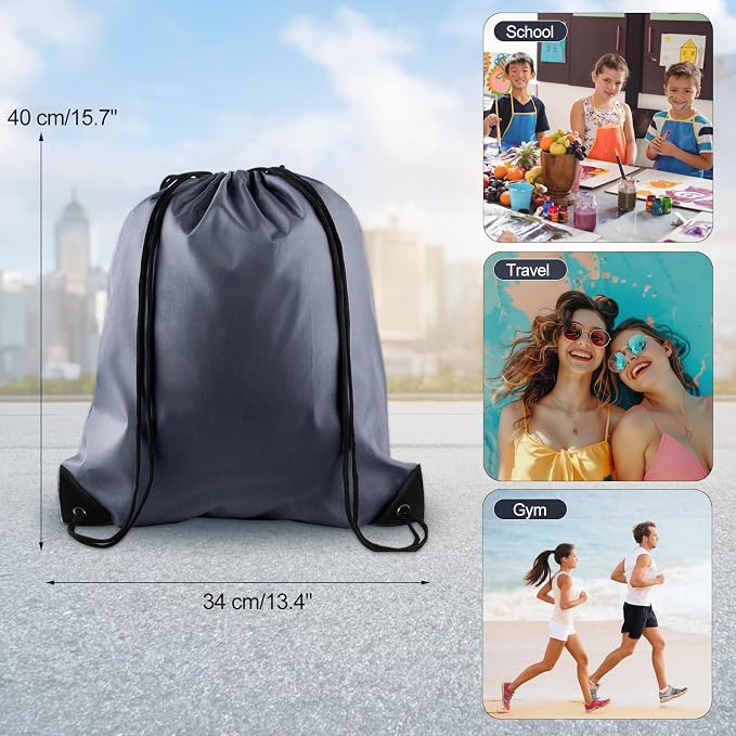 KUUQA 12 Pcs Drawstring Backpack Bags Bulk Gray Drawstring Bag Foldable Gym Bag - Image 4