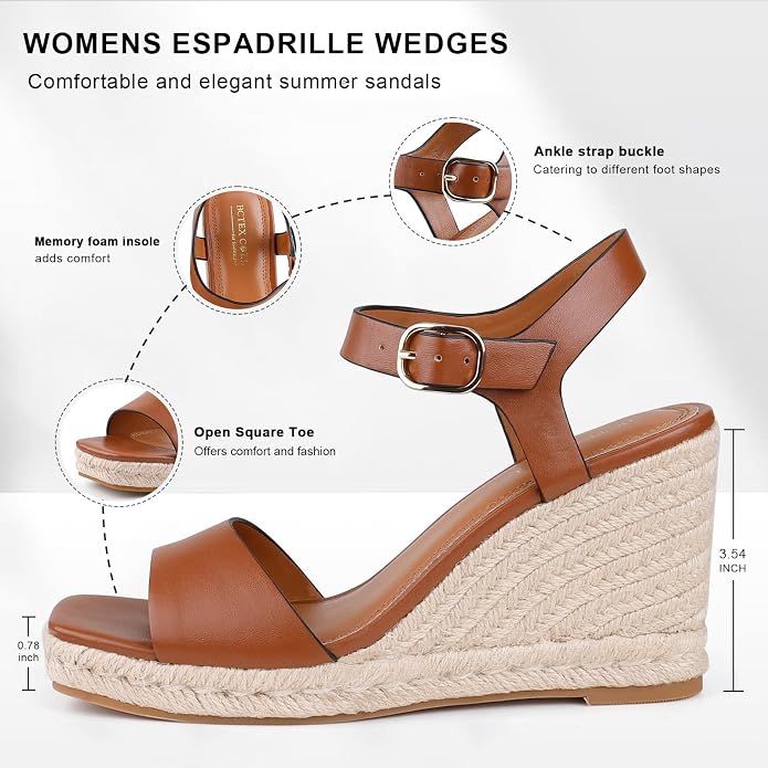 BCTEX COLL Women's Platform Wedge Espadrilles Sandals Comfortable Open Toe - Image 2