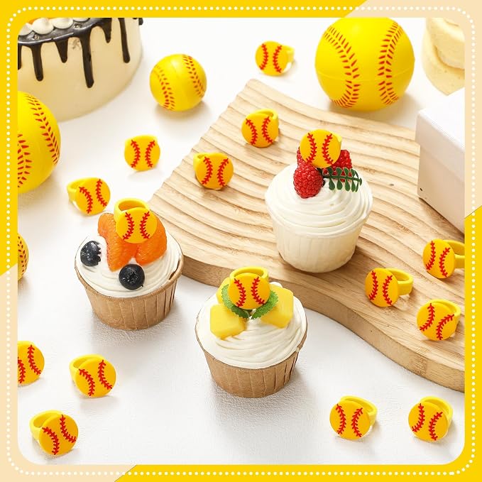 Honeydak 48 Pcs Softball Cupcake Rings Toppers Decoration Sport Ball Theme Cake - Image 4