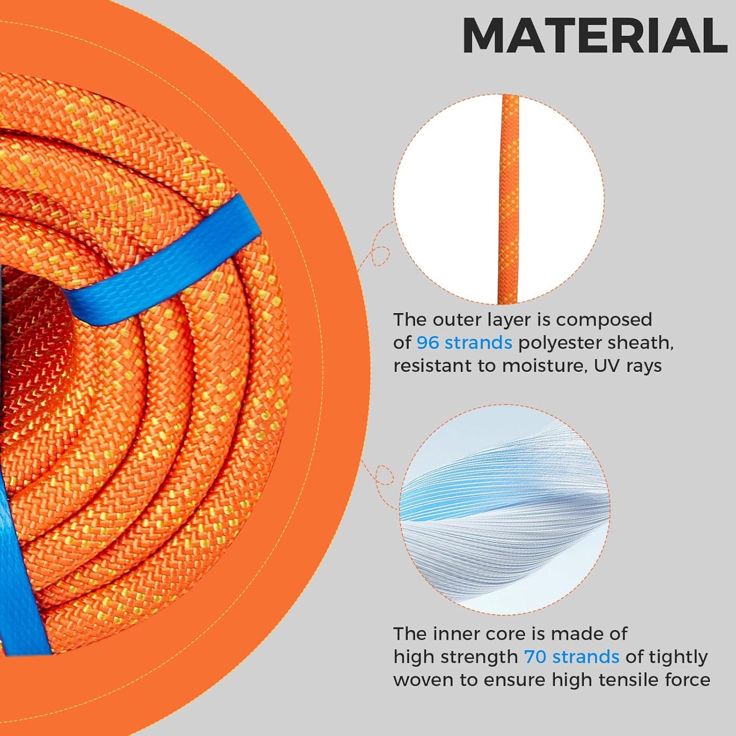 1/2 Inch 200ft Double Braided Polyester Arborist Rope, Heavy Duty Nylon Rope for Anchor, Tree Work, Cargo, Pulling, Sailing(Orange)
