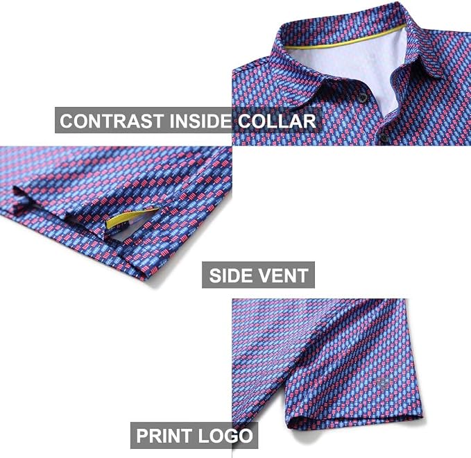 Golf Shirts for Men Dry Fit Short Sleeve Print Performance Moisture Wicking - Image 4
