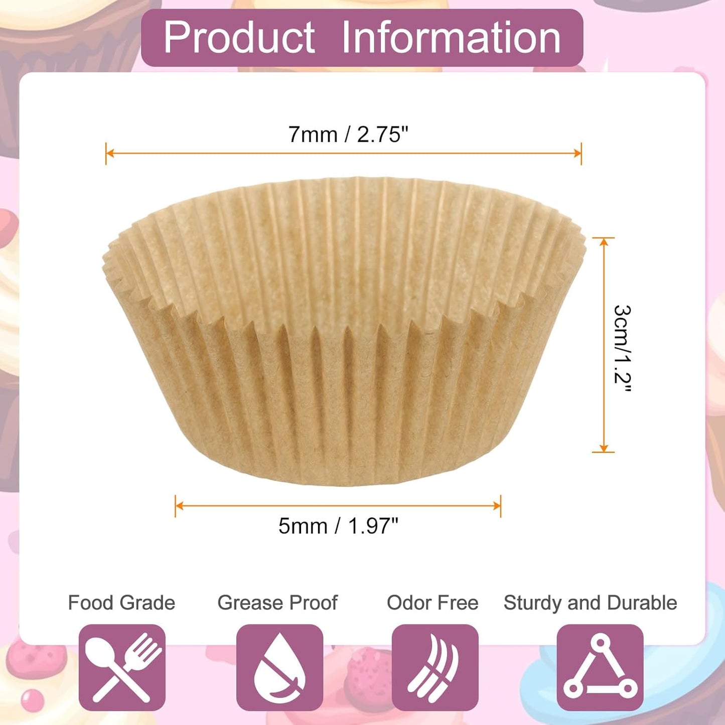 HARFINGTON 100 Count Cupcake Liners Nature Cupcake Cups Standard Size Muffins Liners Papers Baking Cups Wrappers Greaseproof for Party Wedding Birthday