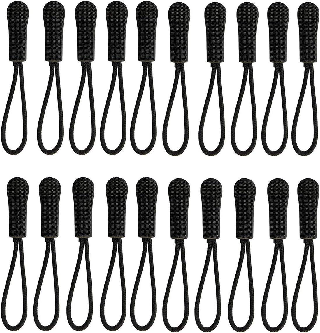 20PCS Replacement Zipper Pulls Zip Cord Puller Slider for Bags Tent Clothes (Black)