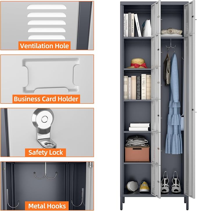 METAN Metal Locker for School Office Gym Bedroom, 8 Doors Steel Storage Locker - Image 4