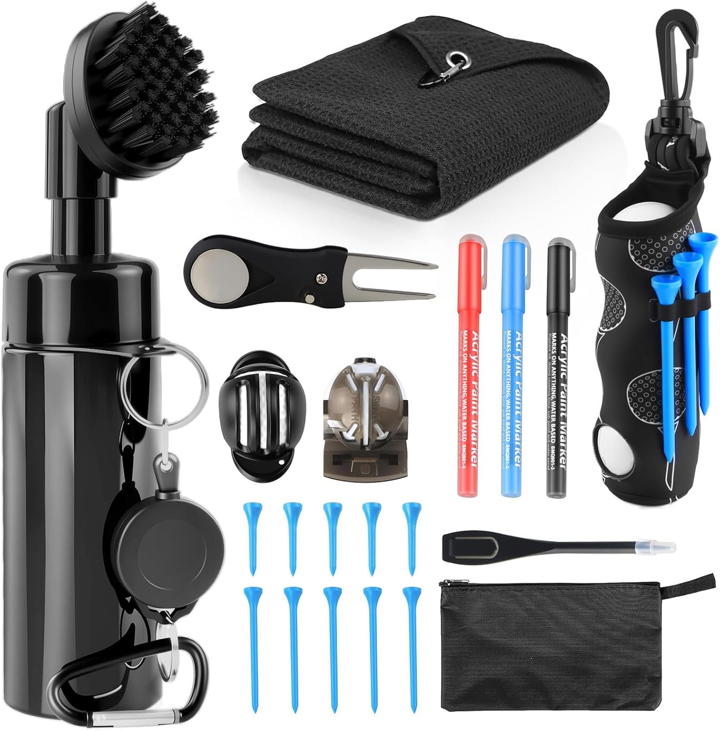 21 Pcs Golf Essentials Kit, Golf Club Cleaning Kit - Golf Club Brush & Golf Towel, Golf Ball Bag & Tees Holder & 2 Sizes Tees, Divot Repair Tool & Ball Marker, Must Haves Golf Accessories