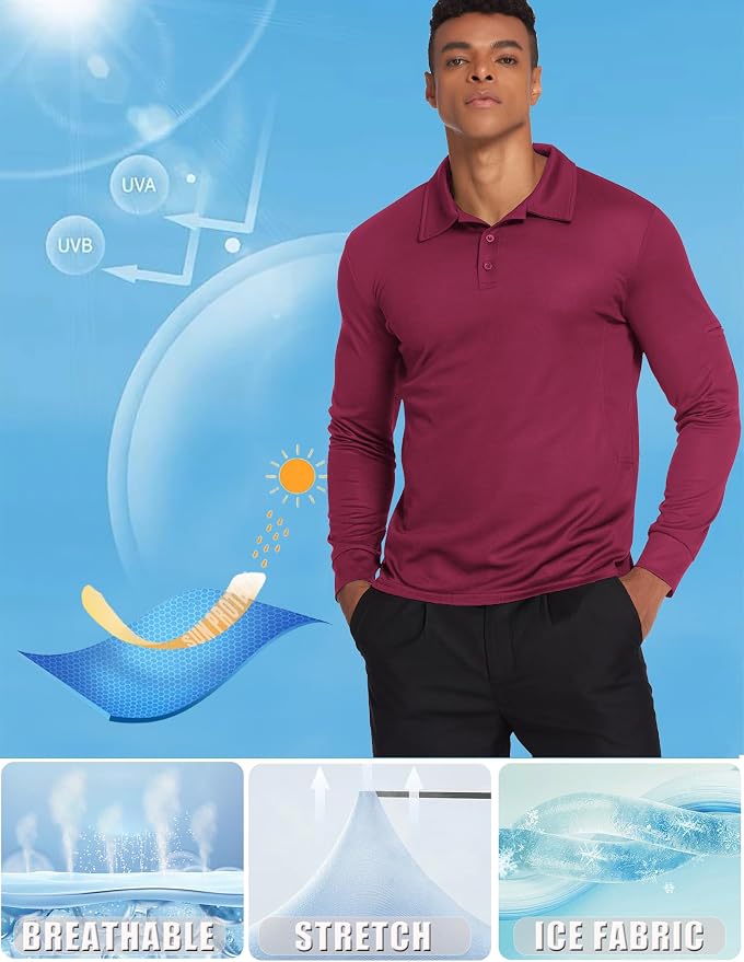 Deyeek Men's Polo Shirts Long Sleeve Golf Polo Shirts - Image 4