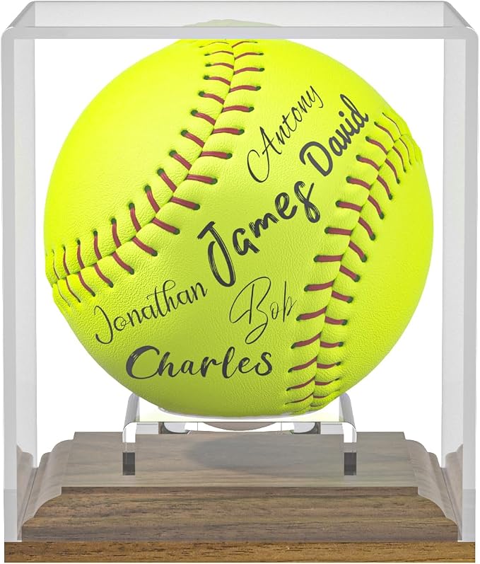 Softball Display Case Walnut Wood Base Acrylic Softball Case Display Softball - Image 7
