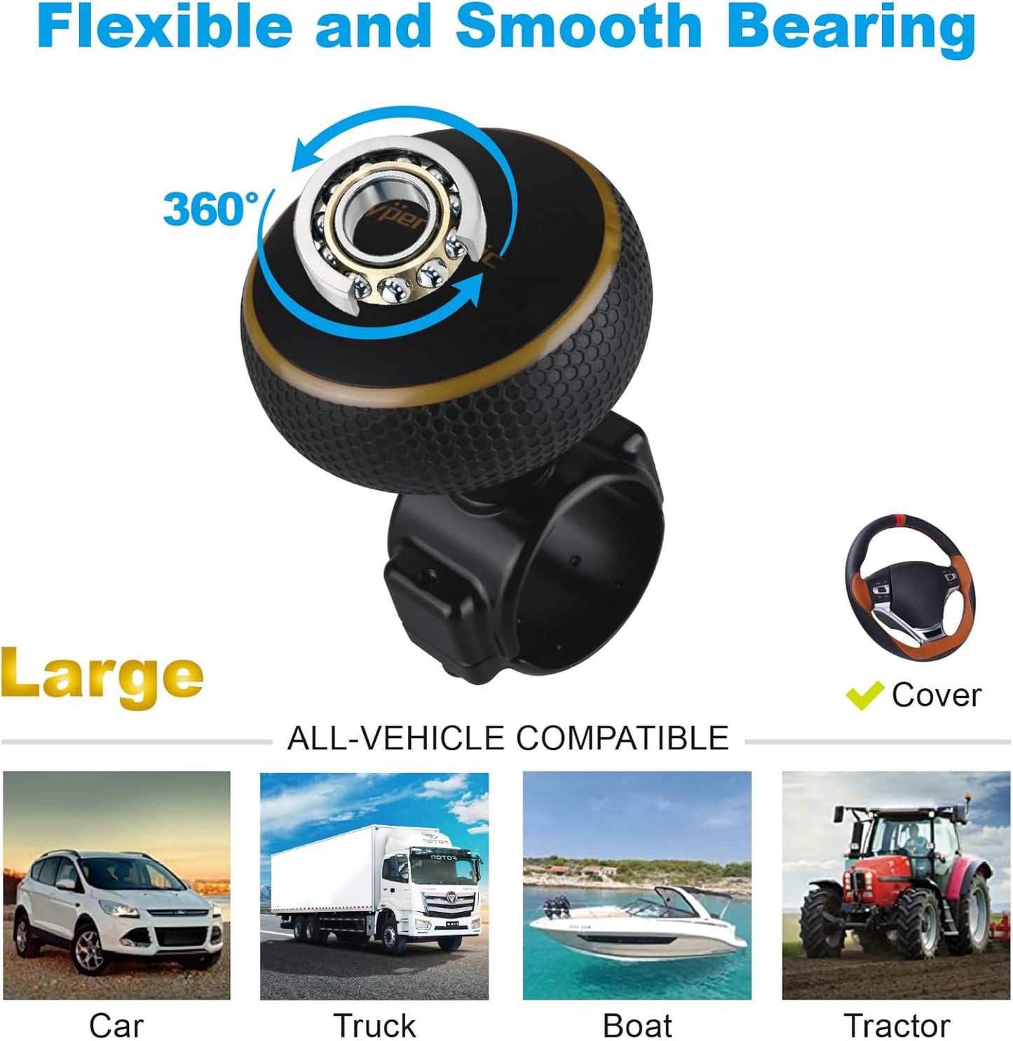 Hypersonic Steering Wheel Knob Spinner - Large Non-Slip Suicide Knob with Bearing, Steering Wheel Accessories Effortless Driving - Ideal for Drivers