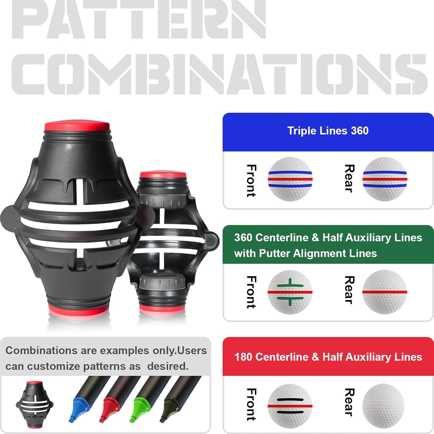 1 Pack 360° Triple Line Golf Ball Marker，Golf Ball Line Marker Tool，Golf Ball Marker Stencil，Alignment Ball Marker，Golf Accessories