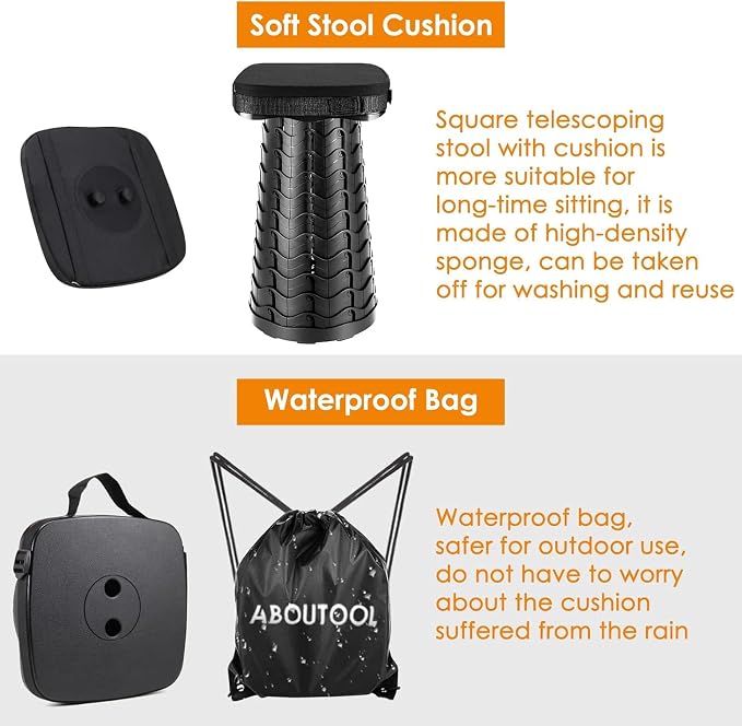 2 Pack Collapsible Stool with Soft Removable Cushion & Waterproof Carry Bag - Image 4
