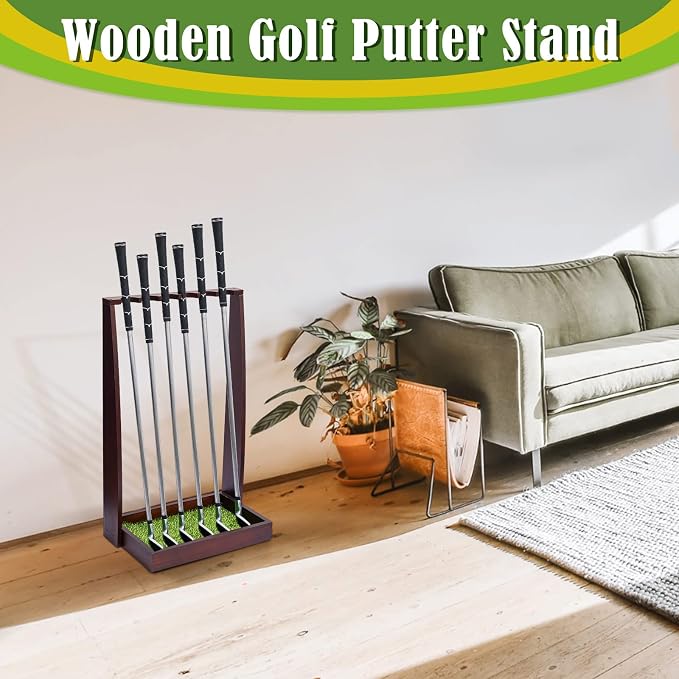 Lenwen Wooden Golf Putter Stand Golf Club Holder Stand Wooden Display Rack - Image 7