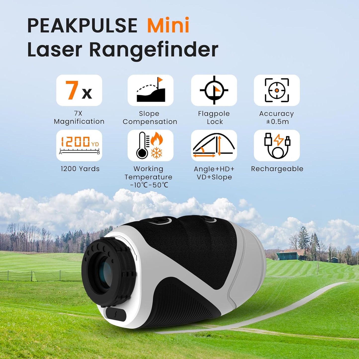1200 Yards Mini Golf Range Finder for Golfer and Hunter Rangefinder HDLCD 7X Magnification with Slope for Hunting Men Women Rechargeable Flag Locked with Vibration Angle VD HD