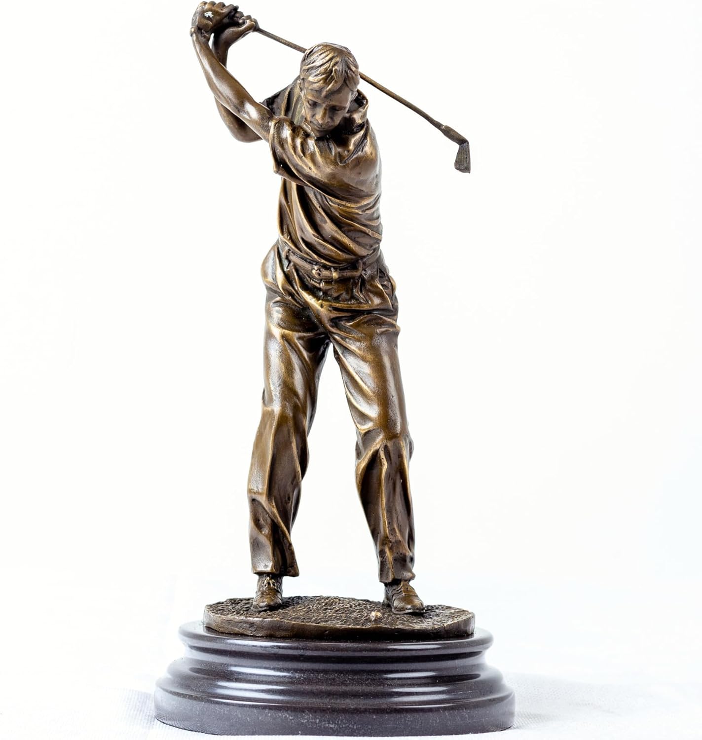 12.6'' Golf Man Bronze Statue, Classical Golfer Bronze Figurine Sculpture Ornament with Marble Base Modern Art Crafts for Home Office Decor Gift