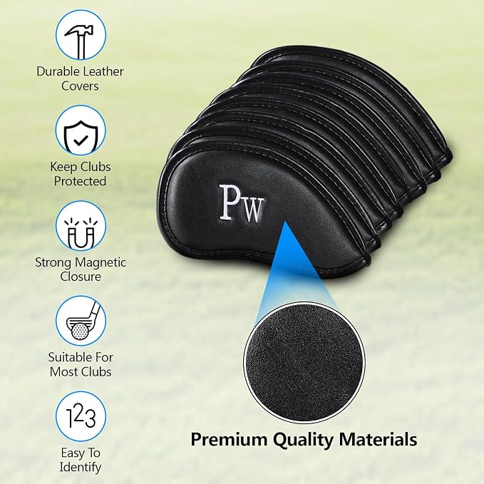 Premium Leather Golf Club Covers -Double-Sided Embroidered Golf Iron Covers - Image 2