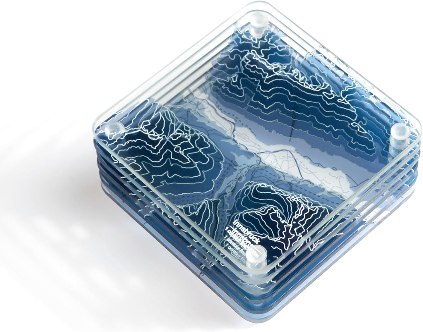 Innsbruck, Austria 3D Contour Map Glass Drink Coasters of Mountains, Ski Resort, Set of 6 with Holder, Housewarming Birthday Gifts, Home Decor