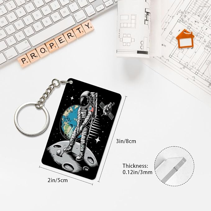 Astronaut Playing Golf Keychains Rectangular Acrylic Keychain Daily Key Ring - Image 4