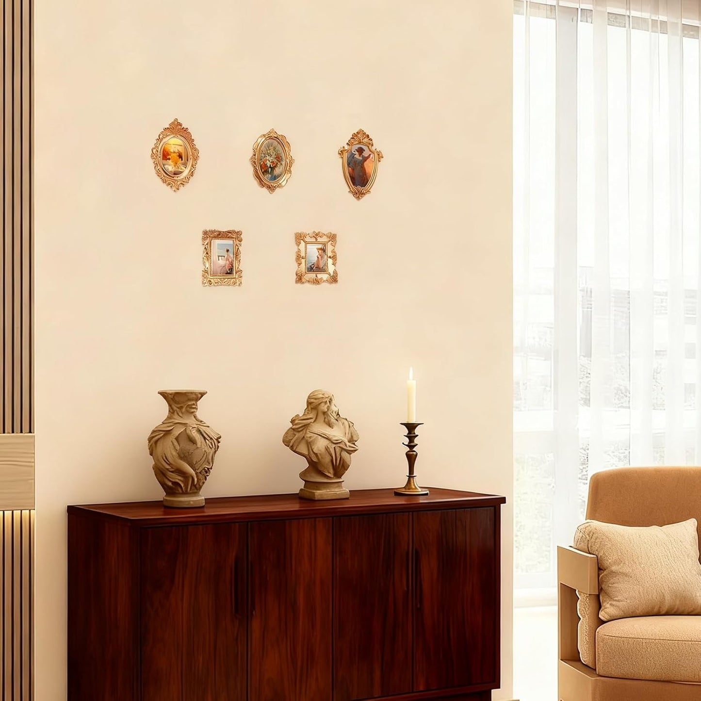 20 Pcs Mini Gold Picture Frames Small Vintage Frames Tiny Antique Photo Frame with Dot Glue and Magnetic Stickers for Home Hotel Christmas Decor Table Top Shooting Photo Props