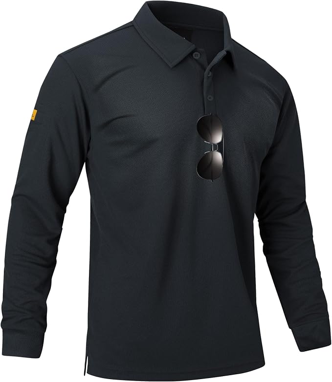 Men's Long Sleeve Polo Shirts 3 Button Down by ZITY