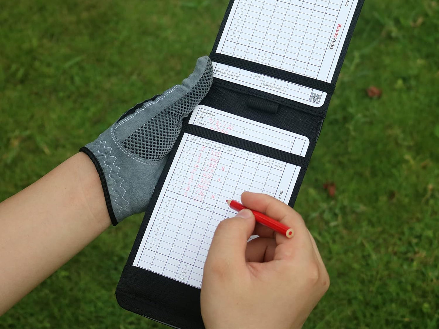 Handy Picks Leather Golf Scorecard Holder | Yardage Book Cover | Scorecard n Pencil Included