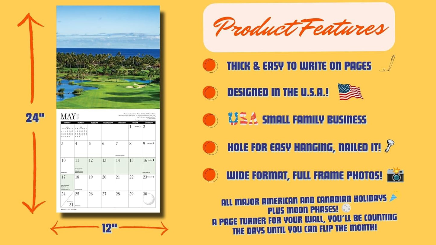 2026 A Year Of Golf Calendar - Includes Pro Golfing (Majors) Tour Dates - 12" x 24" Opened