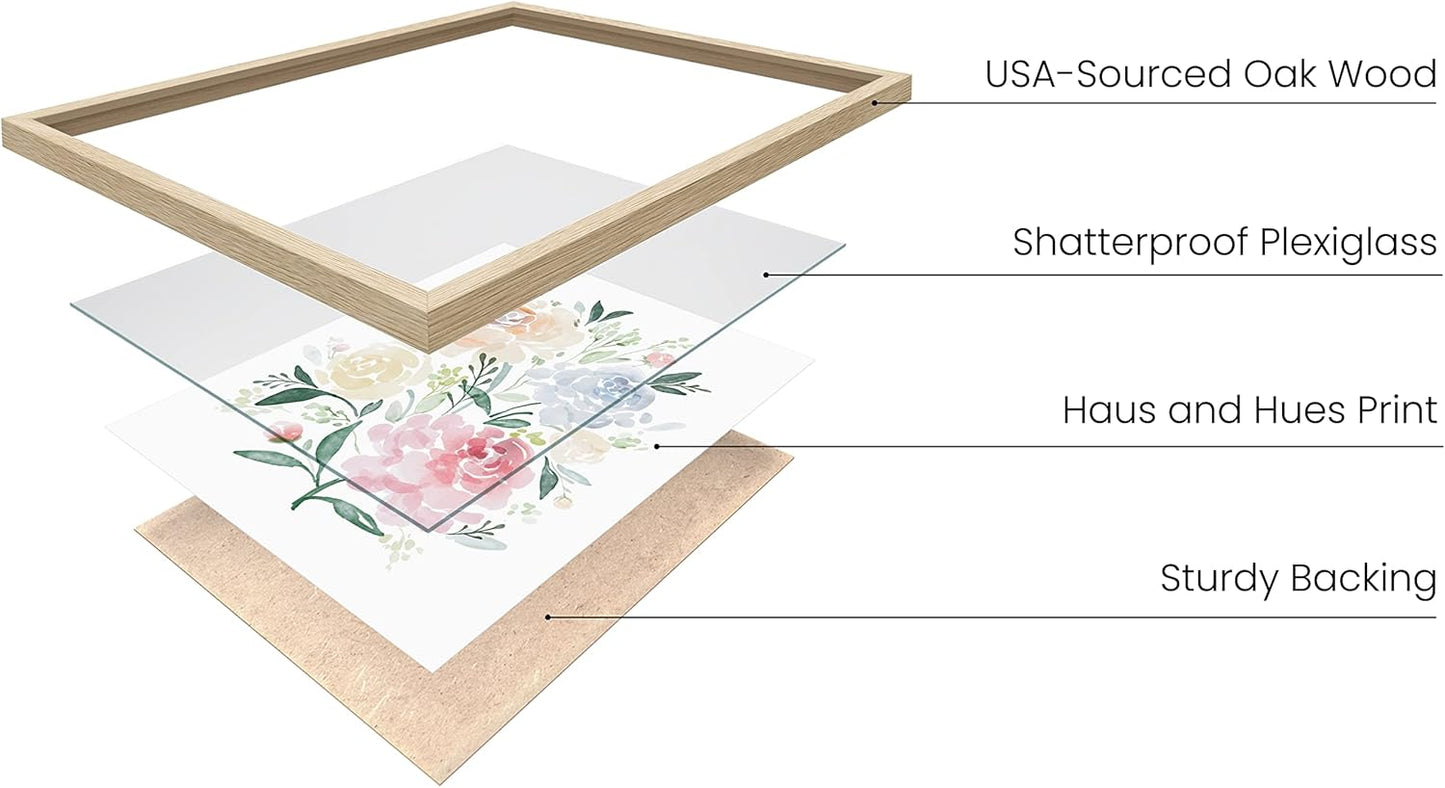 HAUS AND HUES Flower Wall Decor - Set of 4 Bouquet Art, Framed Flower Painting, Floral Pictures, Botanical Wall Decor (8x10, Beige Frame)