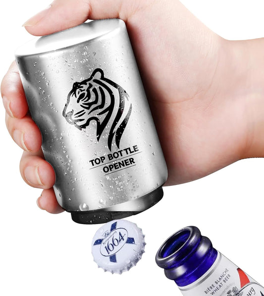 Beer Bottle Opener Pop The Top Bottle Opener, Automatic Bottle Cap Opener,Destapadores de Cerveza for Seniors with Magnetic Cap Catcher, Cool Bartender Tools, Men Beer Gift for Home Bars Kitchen
