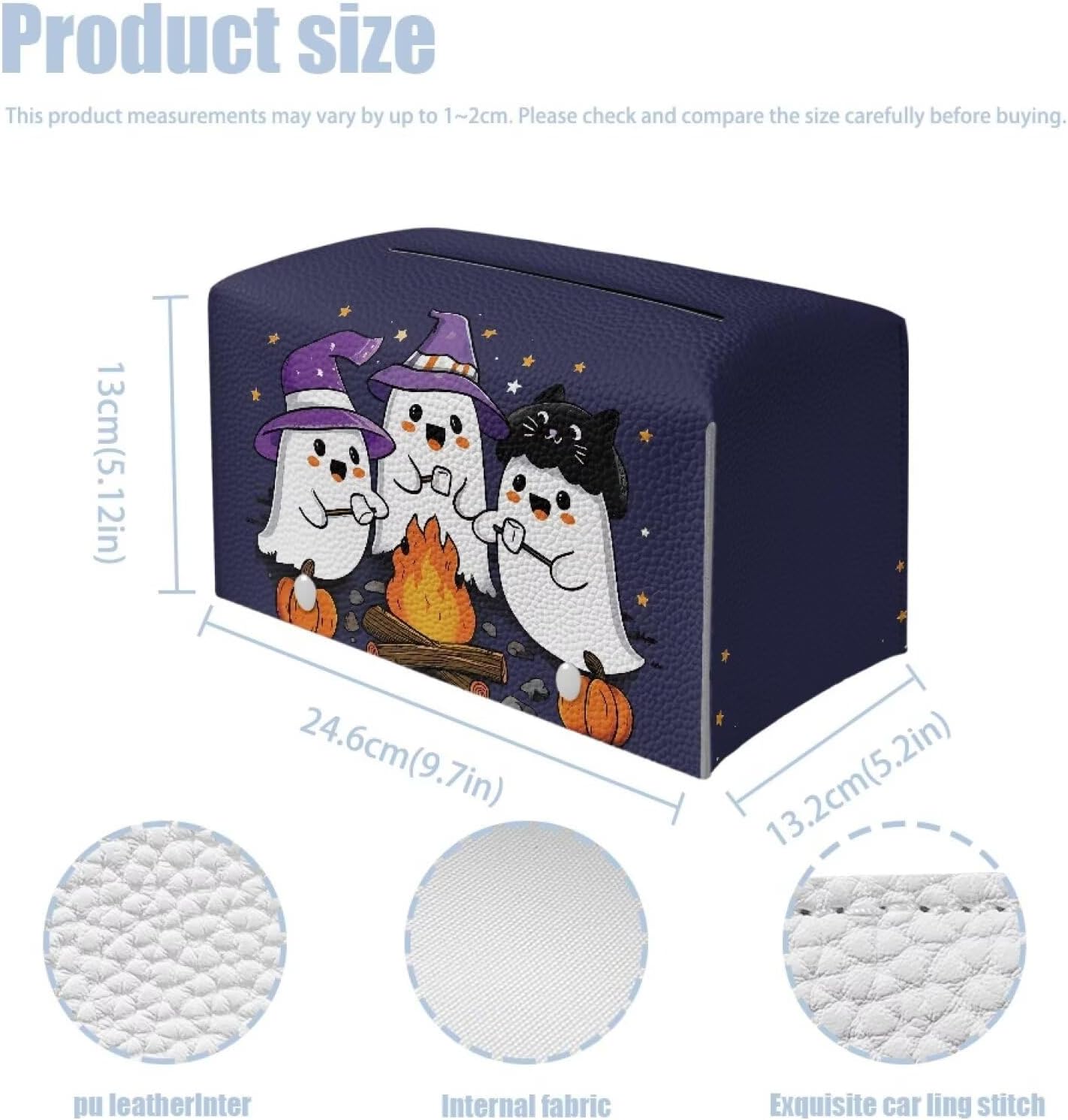 Halloween Tissue Box Cover Home Decor Cute Ghost Tissue Cover Leather Napkin Holder Organizer Rectangular Design Fit Size 9.7"x5.2"x5.12"