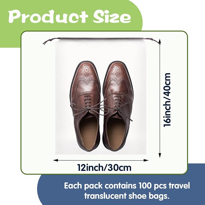 100 Pcs Translucent Shoes Bags for Travel, Large Clear Shoe Organizers - Image 2