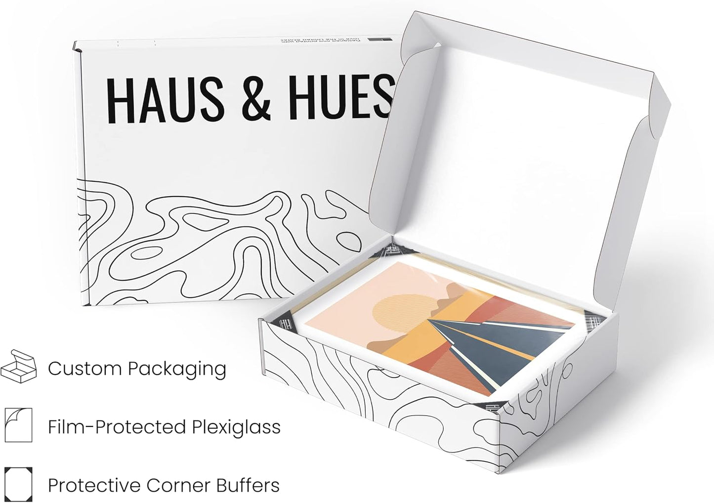 HAUS AND HUES Abstract Minimalist Landscape Wall Art – Set of 6 Modern Mountain Prints, Geometric Nature Posters, Aesthetic Minimalist Wall Decor (Beige Frame, 16x20)