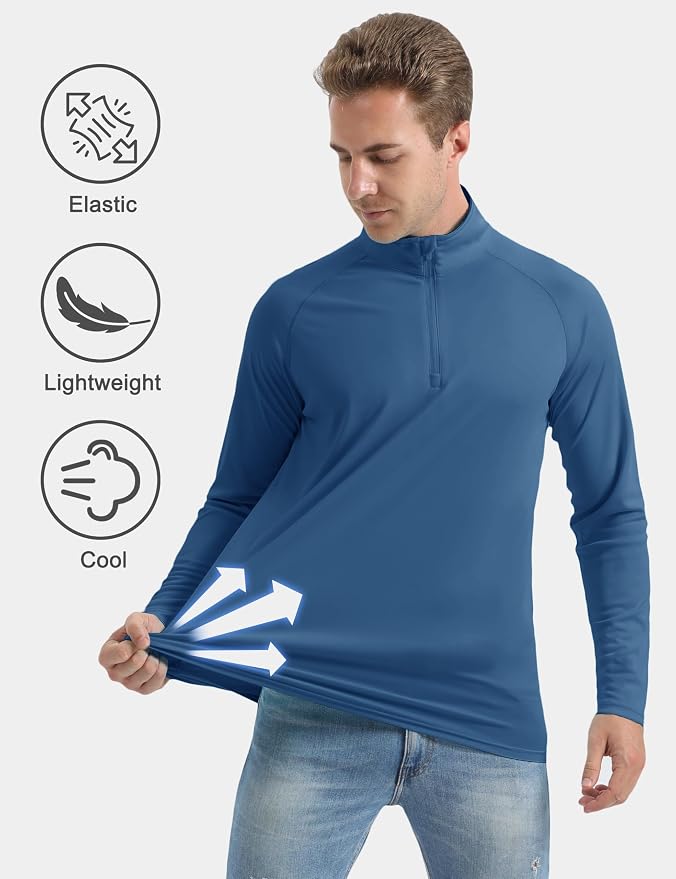 CRYSULLY Men's Long Sleeve 1/4 Zip Shirts Sun Protection Pullover UPF 50+ Rash - Image 4