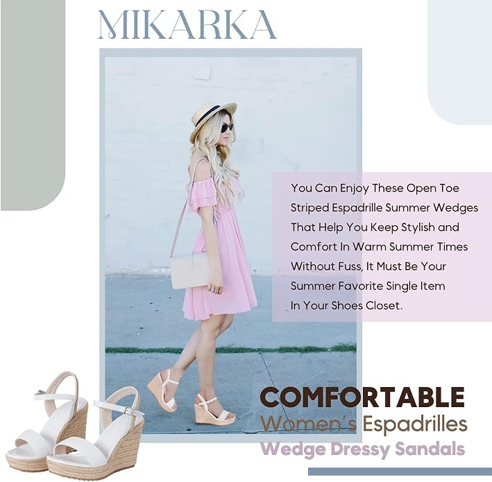 mikarka Women's Espadrille Wedge Sandals: Ankle Strap Platform Open Toe Wedges - Image 3