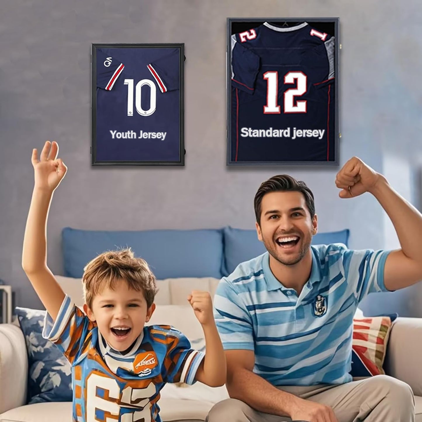 IHEIPYE Kids Jersey Frame Display Case Lockable, Sport Jersey Shadow Box with 98% UV Protection Acrylic and Hanger for Baseball Basketball Football Soccer and Uniform, Small-Black Locks