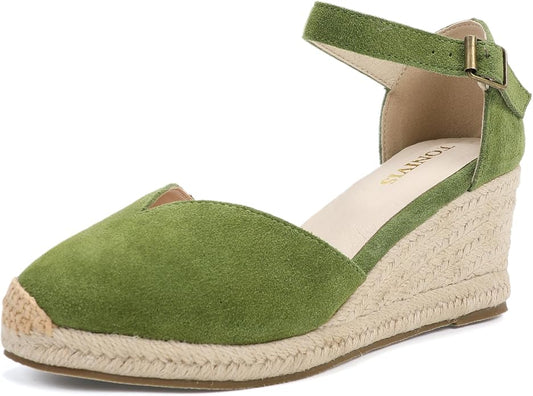Platform Wedges Sandals for Women, Ankle-Strap, Cap Toe, Summer Espadrilles by TONIVIS