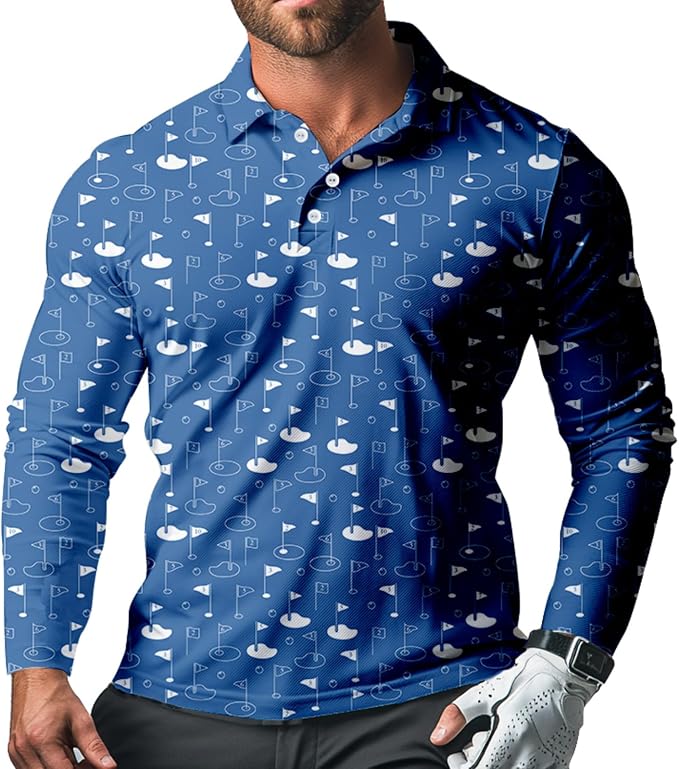Men's Long Sleeve Golf Shirt Quick Dry 3 Button Work Fishing Outdoor Casual by SQPO