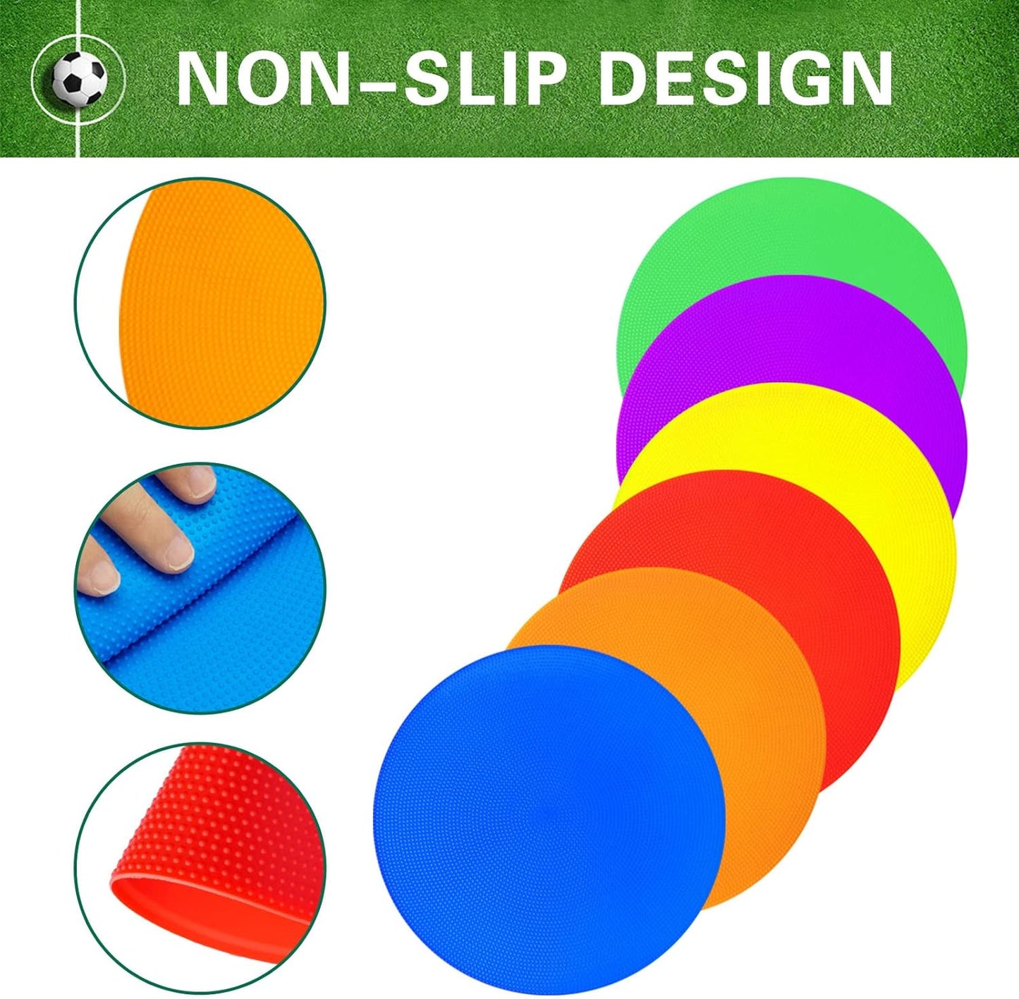 12/24Pcs Poly Spot Markers 9 inch Non-Slip Rubber Agility Training Markers Floor Dots Flat Field Cones for Football Basketball Soccer School Exercise Drills Gym Dance Practice 6 Colors