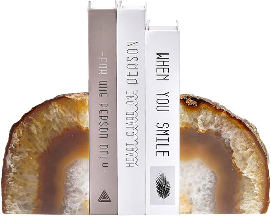 AMOYSTONE Natural Agate Bookends, Stone Book Ends for Kids’ Books, Small Crystal Book Stopper 2-3 LBS, Decorative Bookends for Shelves, for Children's