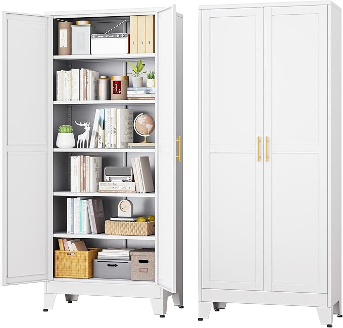 White Metal Storage Cabinet, Kitchen Pantry Storage Cabinet by RISTERN
