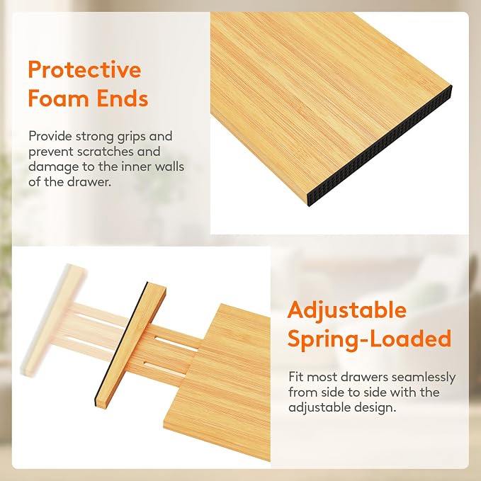 Lifewit 8 Pack 6" Deep Bamboo Drawer Dividers, 13-16.5" Expandable Drawer - Image 5