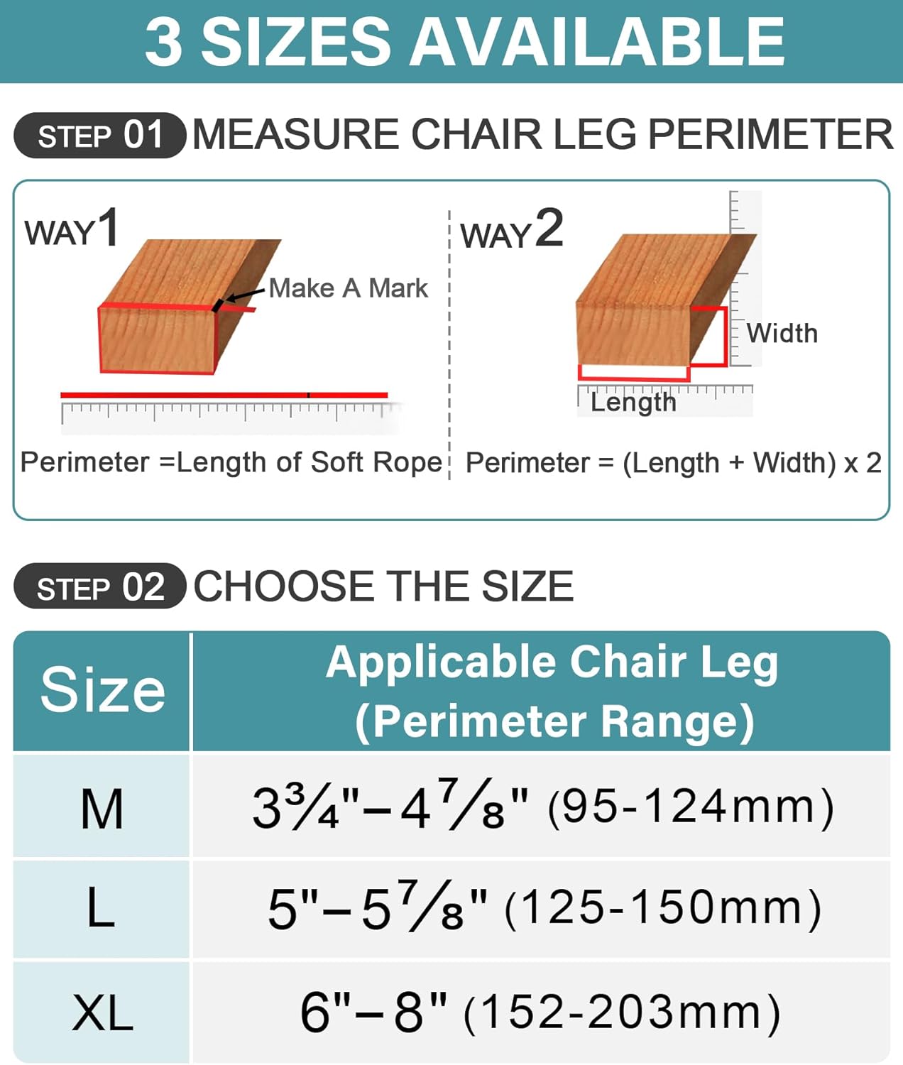 24 Pcs Chair Leg Floor Protectors Rectangle, Silicone Felt Furniture Leg Pads Caps Covers for Hardwood Floors (Fit Perimeter 6" to 8")