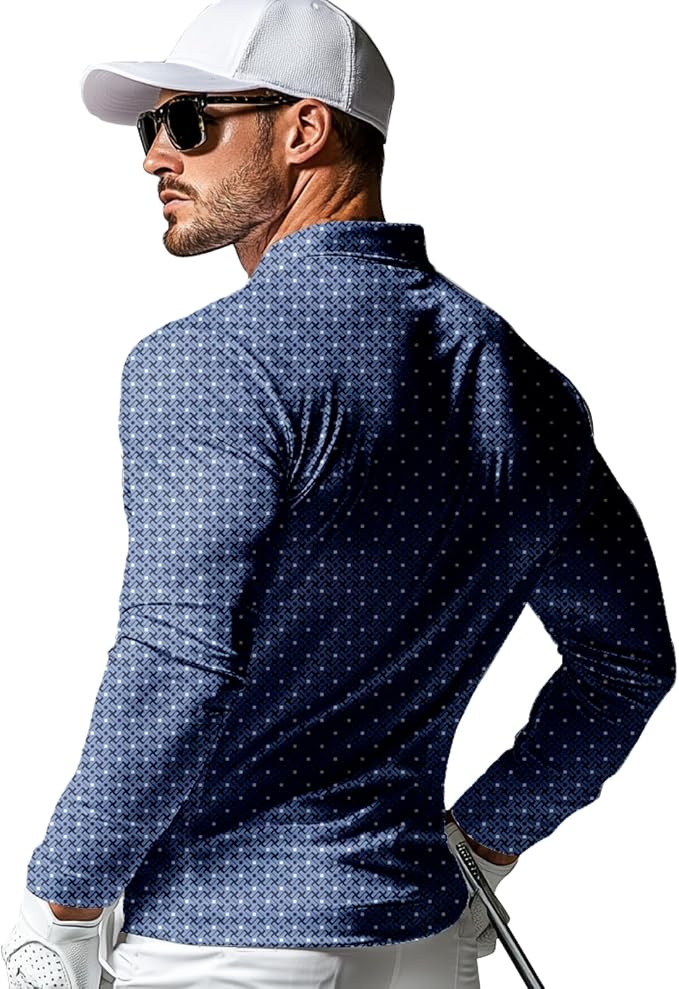 Men's Long Sleeve Golf Shirt Quick Dry 3 Button Work Fishing Outdoor Casual - Image 2
